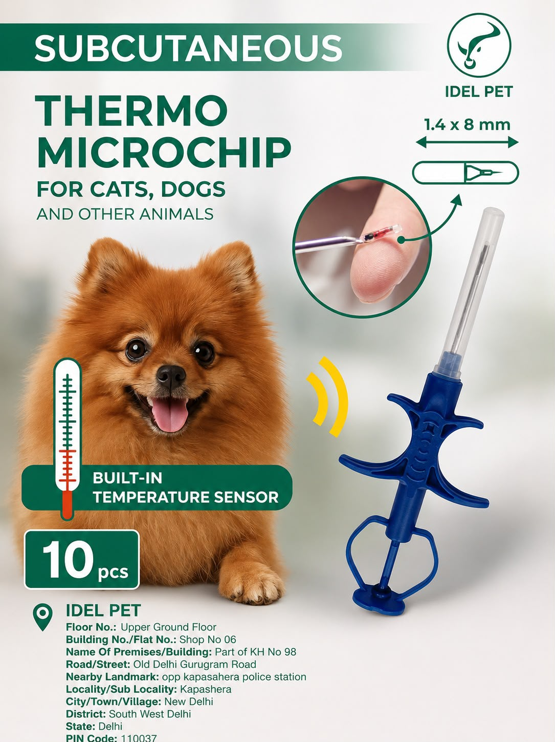Subcutaneous thermo microchip for cats, dogs and other animals